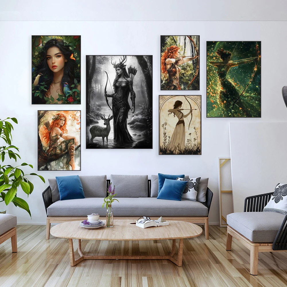 Artemis print, Greek goddess of hunting, art nouveau decoration, divine feminine, Greek mythology poster