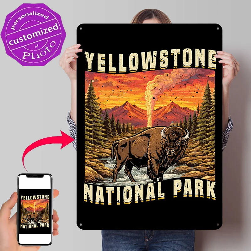 Yellowstone National Park Bison Metal Poster Perfect Gift for Fans Lovers Personalized Wall Art Metal Sign for Room Ornaments