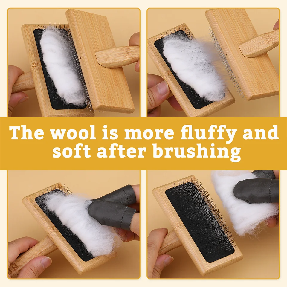 2Pcs Wooden Wool Carders, Cat, Dogs, Wooden Wool Carders Brush for Wool Felting Spinning Crafts (Large*2)