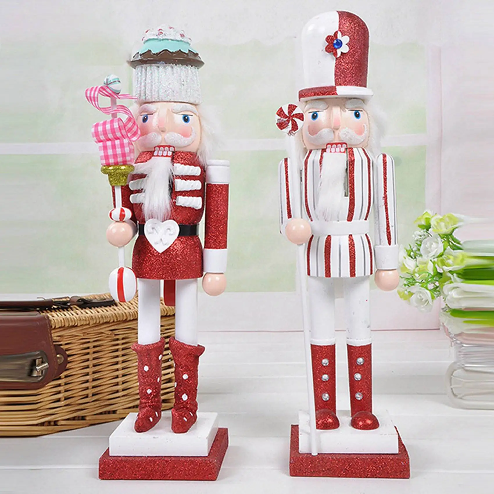 New 38cm Pure Hand-Painted Cake Nutcracker Puppet Toy Desktop Crafts Kids Gifts Christmas Home Decorations A