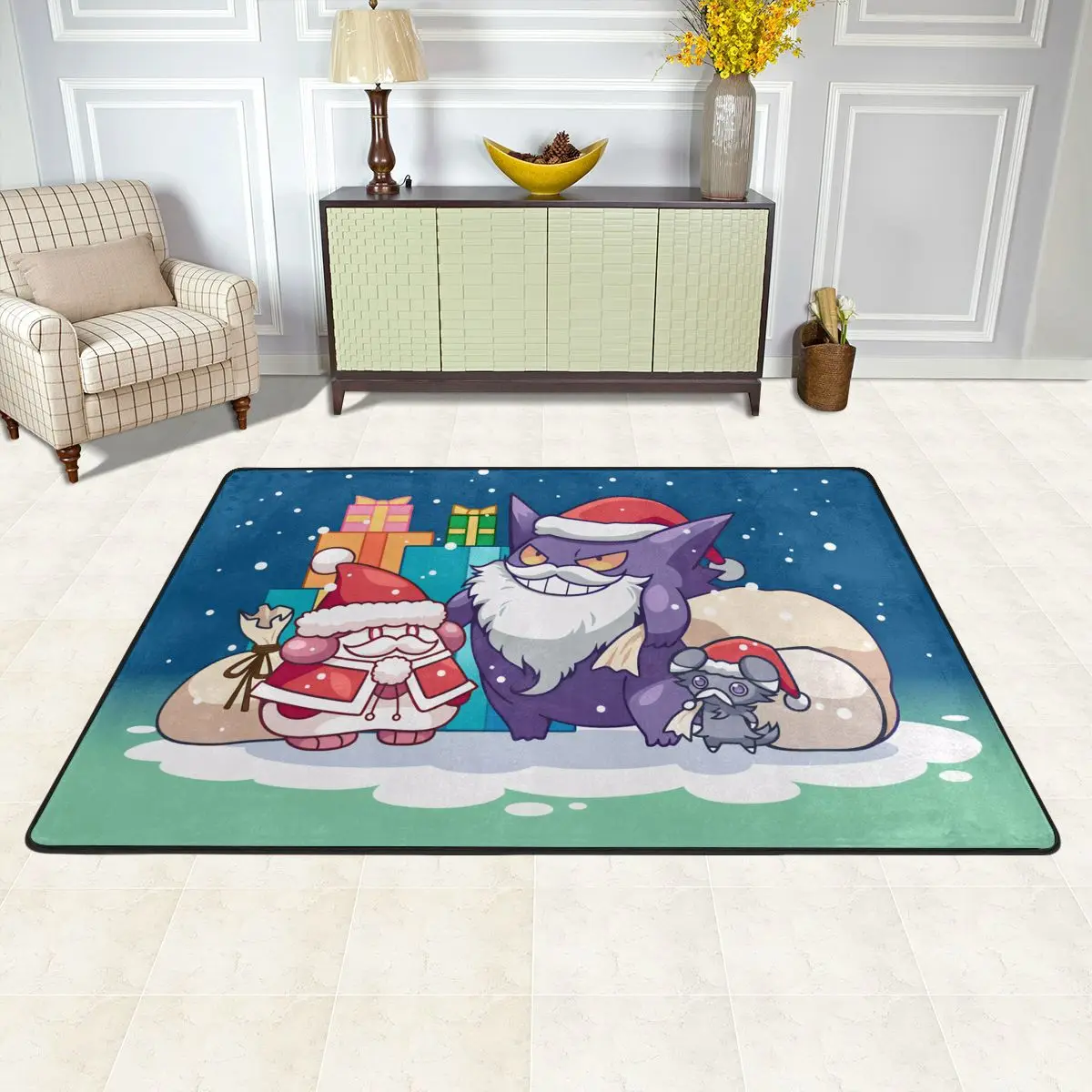 Gengar Merry Chrismas Dywan Wodoodporne dywany podłogowe do salonu Wystrój domu Aksamitna miękka antypoślizgowa mata na stopy Dekoracja domu