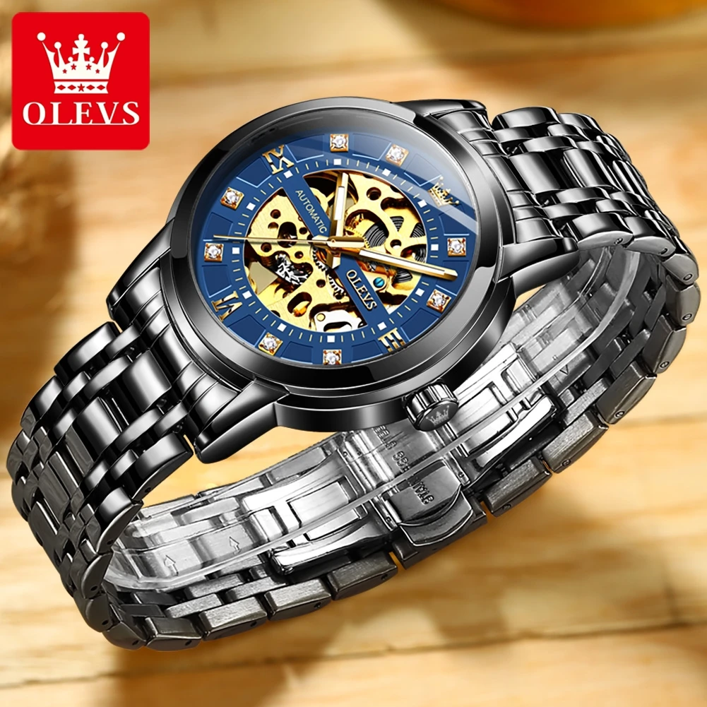 OLEVS 9901 Mens WatchLuxury Hollowing Mechanical Wristwatch Waterproof Luminous Stainless Steel Fashion Automatic Watch For Man