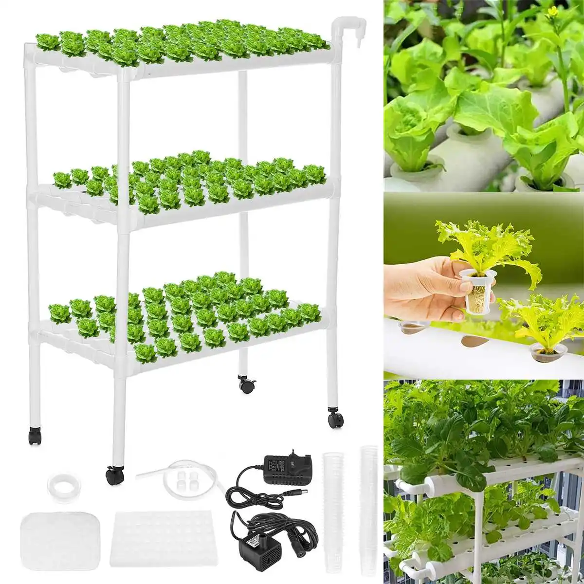 

108 Holes Hydroponic Piping Site Grow Kit Deep Water Culture Planting Box Gardening System Nursery Pot Hydroponic Rack 220V