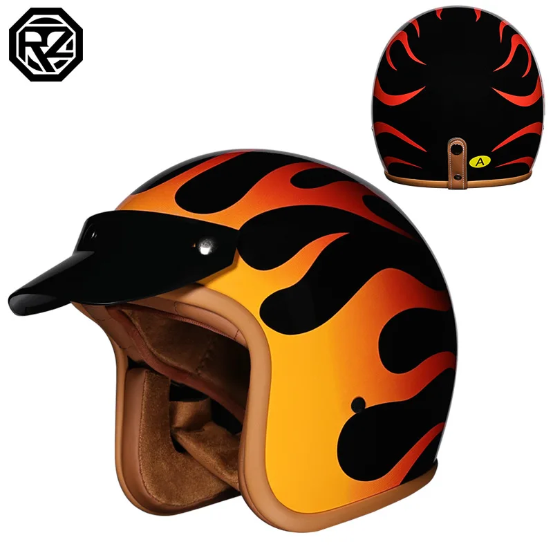 Orz Retro Motorcycle Helmet Retro Semi-open Motorcycle Helmet Cross-country Motorcycle Accessories 3/4 Winter Retro Helmet