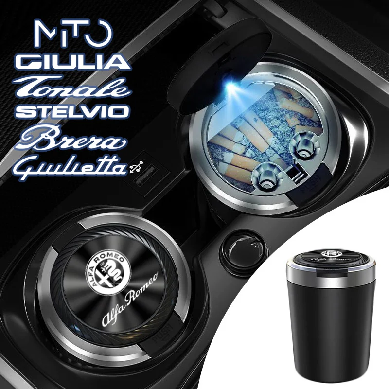 

Car Ashtray Texture Smokeless With LED Light Car Stickers For Alfa Romeo Giulia Giulietta Tonale MITO Stelvio Brera 147