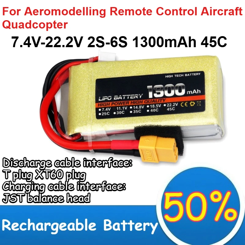 

7.4V-22.2V 2S-6S 1300mAh 45C Lithium Battery for Aeromodelling Remote Control Aircraft Quadcopter Rechargeable Battery