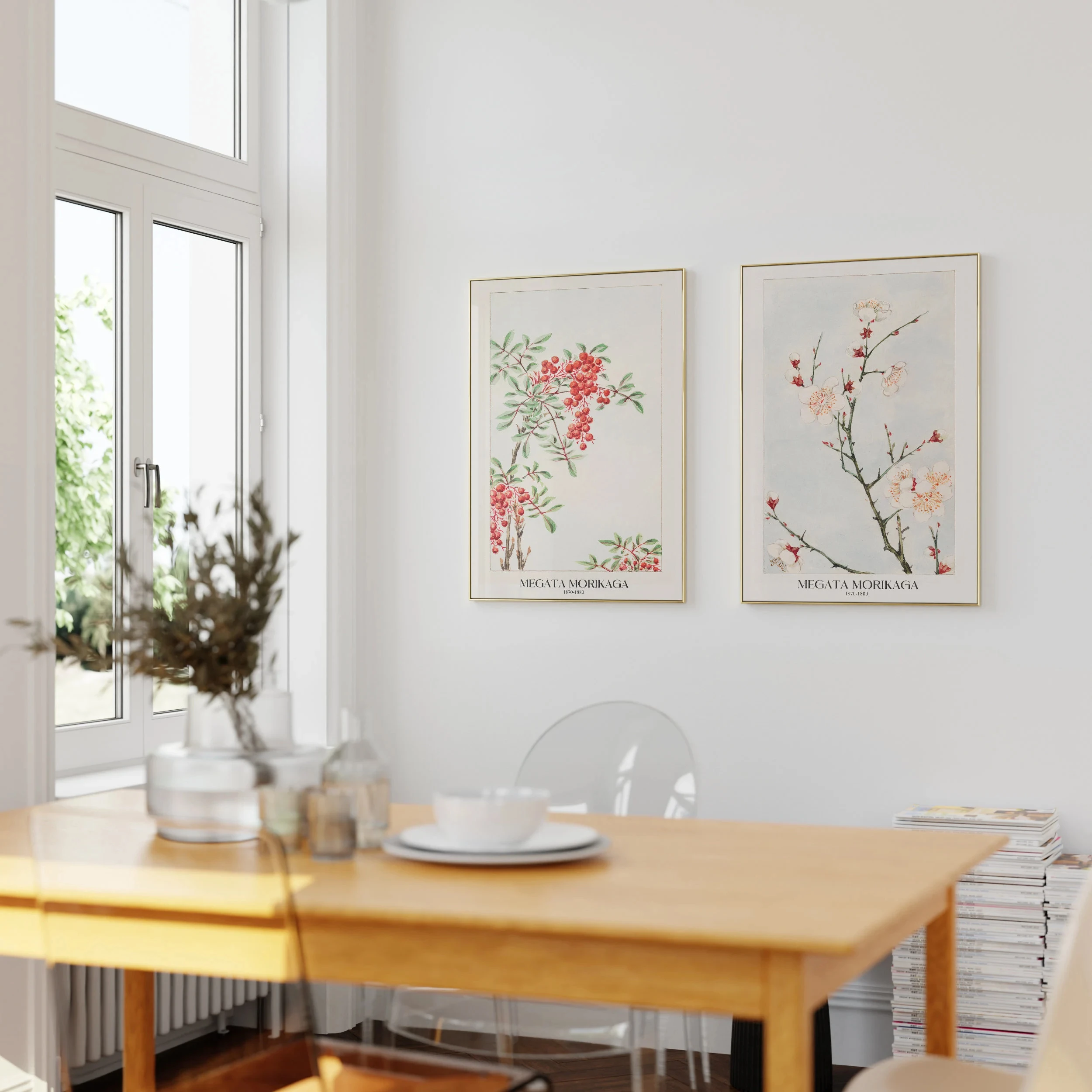 فن الحائط الياباني، قطعتان من مطبوعات الزهور الفنية اليابانية، طباعة يابانية، فن الحائط الياباني، ديكور منزلي بطباعة فنية حديثًا لهدية غرفة النوم