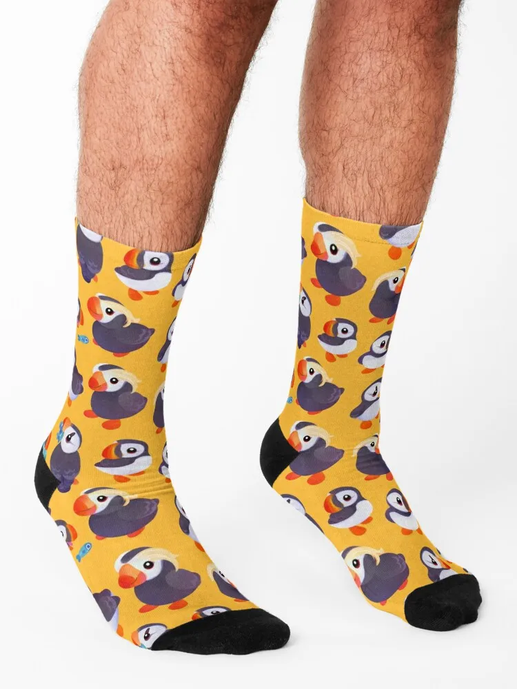 Happy puffin - yellow Socks hockey FASHION Rugby sports and leisure Socks For Women Men's