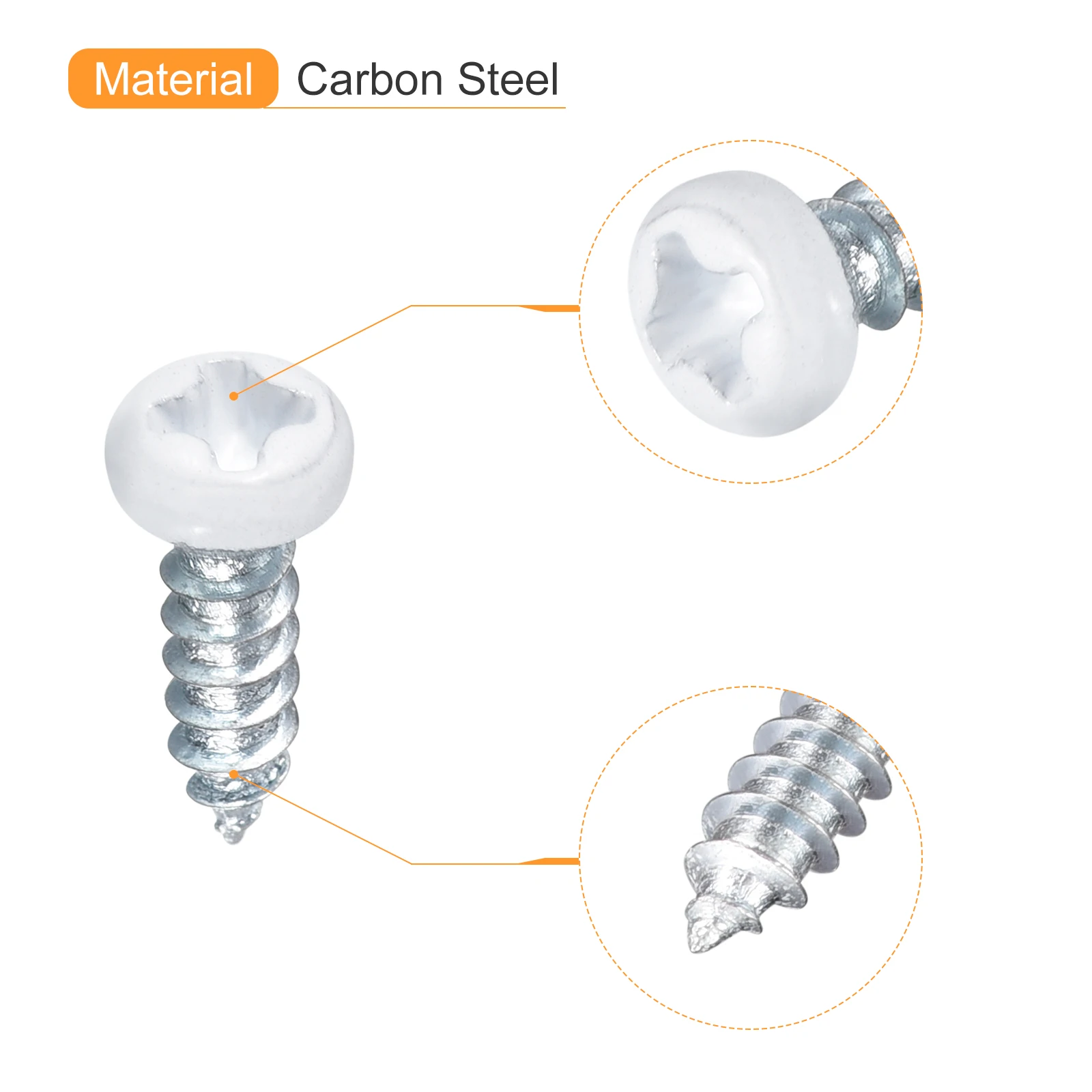 25/50Pcs Carbon Steel M2 M2.5 M3 M3.5 White Pan Head Self Tapping Screws Phillips Wood Screws for Woodworking, Silver Blue