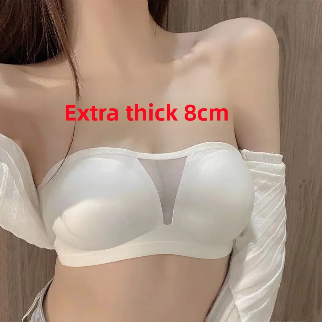 Ultra-Thick 8CM Sexy Thickened Gathered No Strap Anti-Slip Underwear Externally Expanded Large Chest Thin Waist Seamless Bra