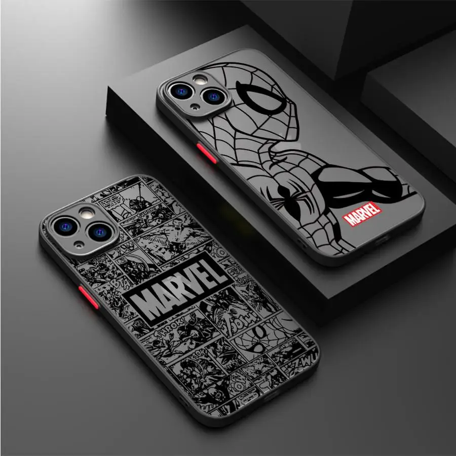 Capa de Telefone Ironman Marvel Spiderman, Capa Matte para iPhone XR, X, 14, 16 Plus, XS Max, 8