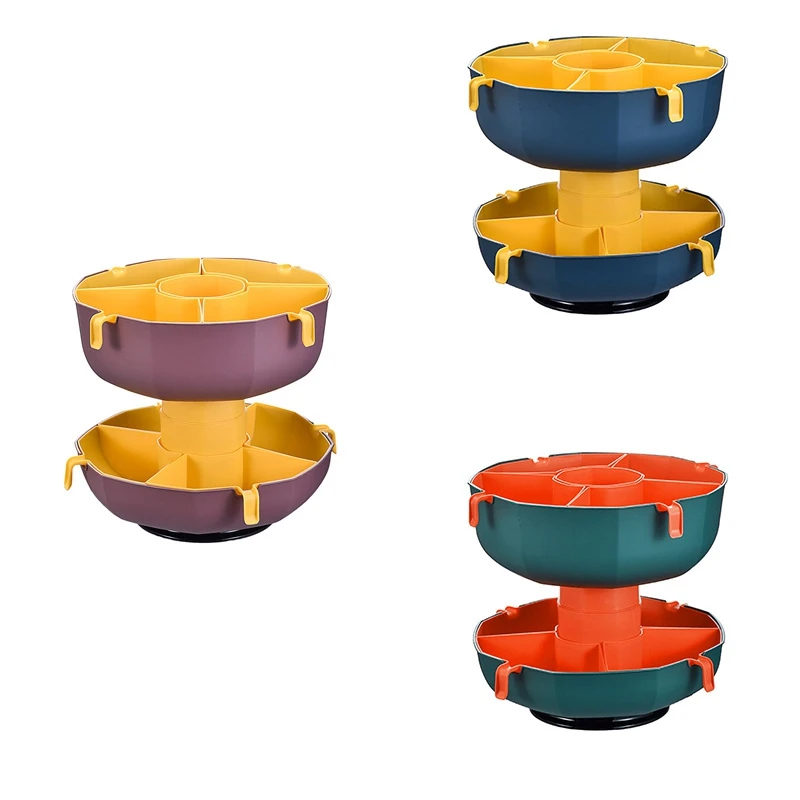 Rotating Drain Basket Multi-Grids Hot Pot Vegetable Platter Kitchen Fruit Plate Snack Tray Vegetable Washing Basket