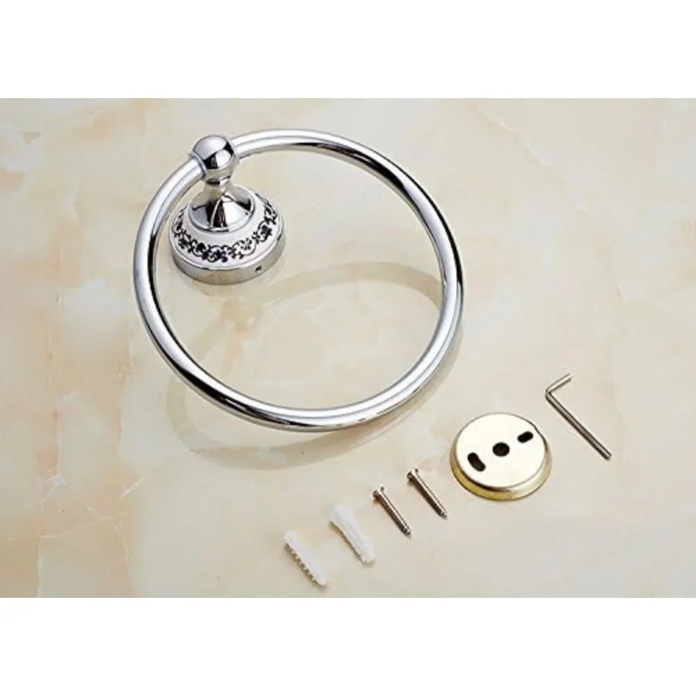 For Bathroom Towel Rack Wall Mounted Towel Ring Stainless Steel Beautifully Carved Base Towel Rack with Polished Finish