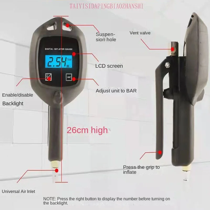 Hoge Precisie Band Auto Inflatie Meter Digitale Display Elektronische Drukmeter Opblazen En Opblazen Bandenspanningsmeter