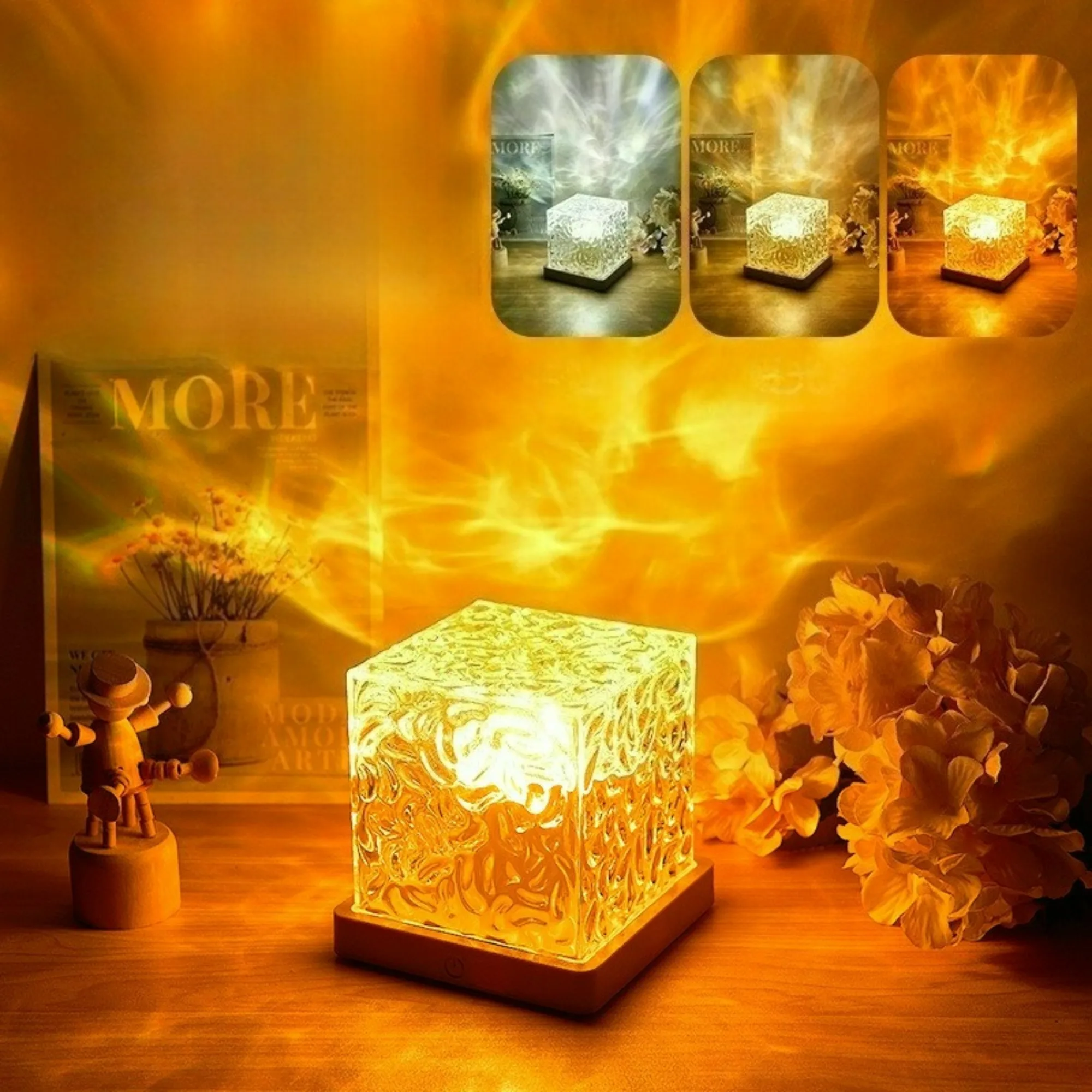 ديناميكية الدورية تموج الماء العارض ضوء الليل 3/16 ألوان لهب الكريستال مصباح لغرفة المعيشة دراسة غرفة نوم الدورية ضوء