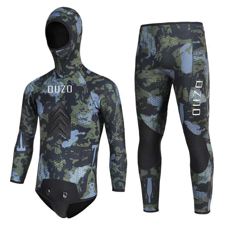 5MM / 7MM Spearfishing Wetsuit OUZO CR Open Cell Diving Suit Hooded Warm Free Diving Suit Scuba Diving Suit Camouflage Wetsuit