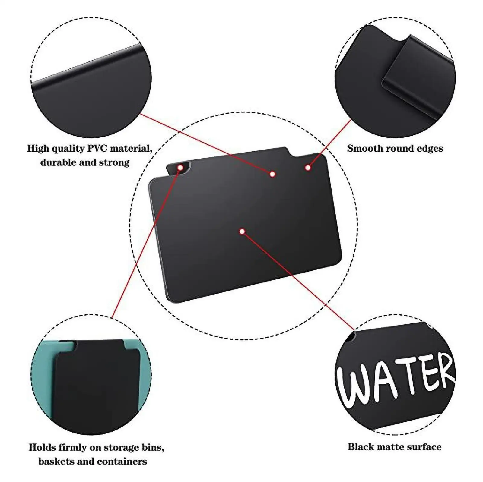 24pcs Black Square Detachable Basket Label Clip Kitchen Utensil Basket Storage Classification Label Erasable Blackboard Clip