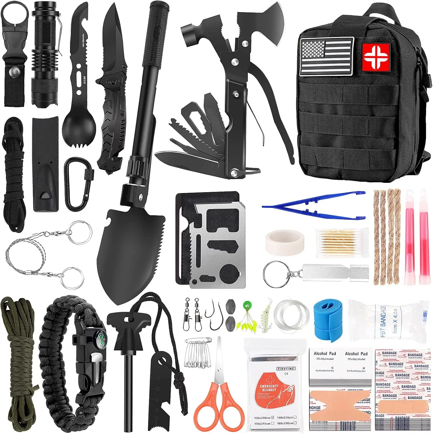 

142Pcs Emergency Survival Kit & First Aid Gear with Molle Pouch, Perfect for Camping Hiking Hunting Outdoor Adventure Gifts