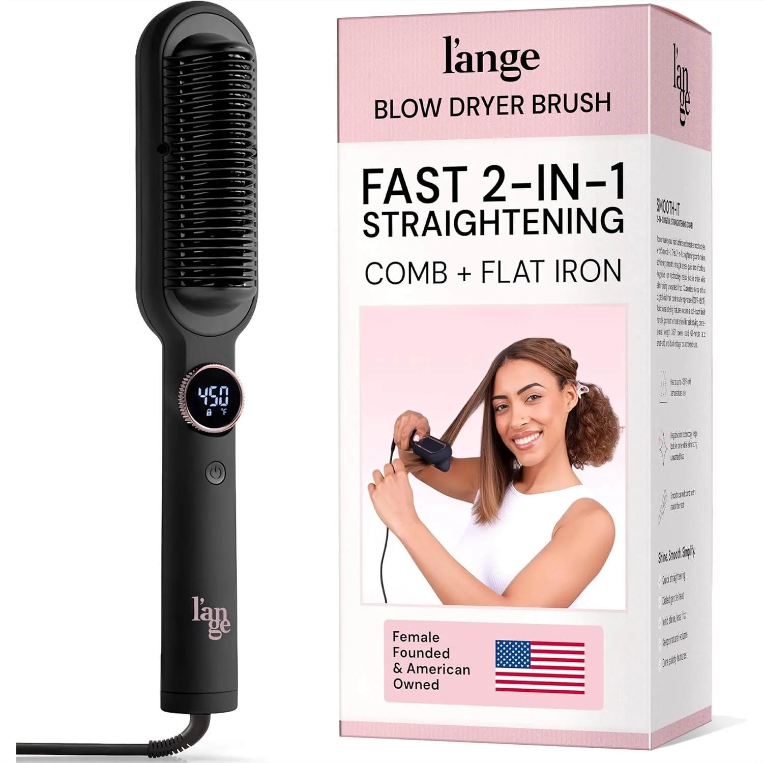 

2-in-1 Hair Straightener Brush with Digital Temperature Dial Up to 450°F for Frizz Control and Quick Styling for All Hair Types