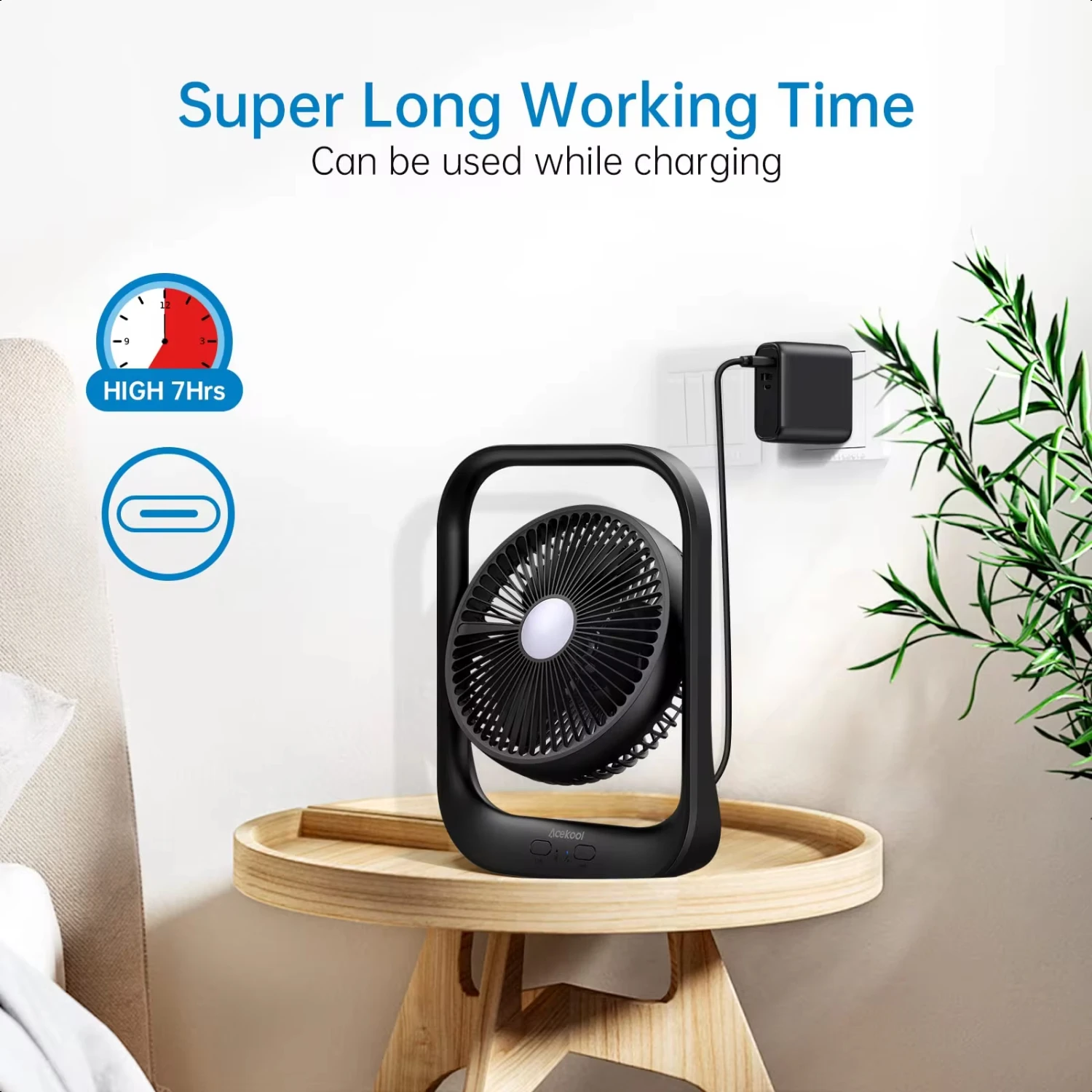 New USB Rechargeable Fan with  Night Light, 3 Speeds Portable Desk Fan,3600mah 135°Rotation, Quiet Office, Bedroom, Camping