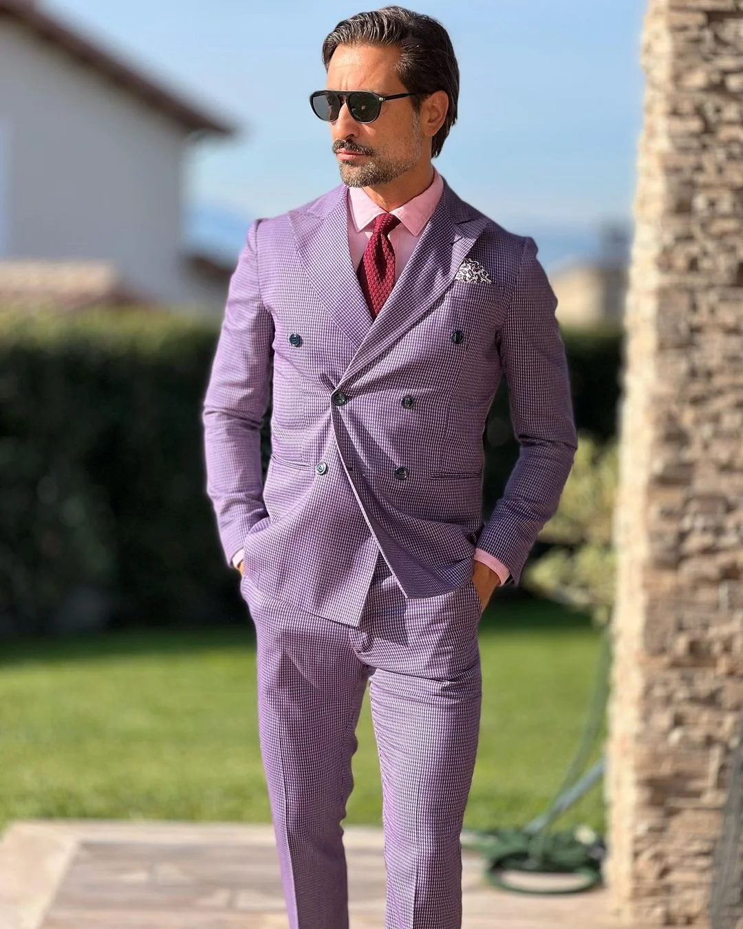 Roxo clássico masculino terno duplo breasted sob medida de duas peças jaqueta calças designer formal ocasião traje feito