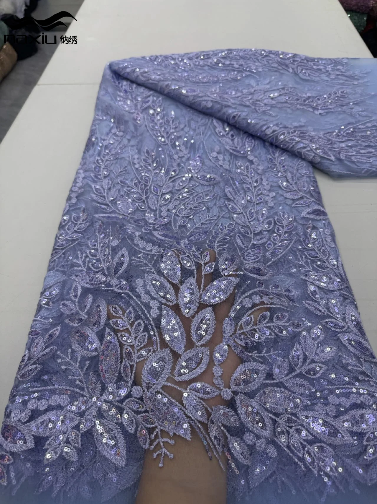 

Madison African French Lace Fabric 3D Sequins Embroidered Tulle 5 Yards High Quality Nigerian Style For Sewing Party Dress