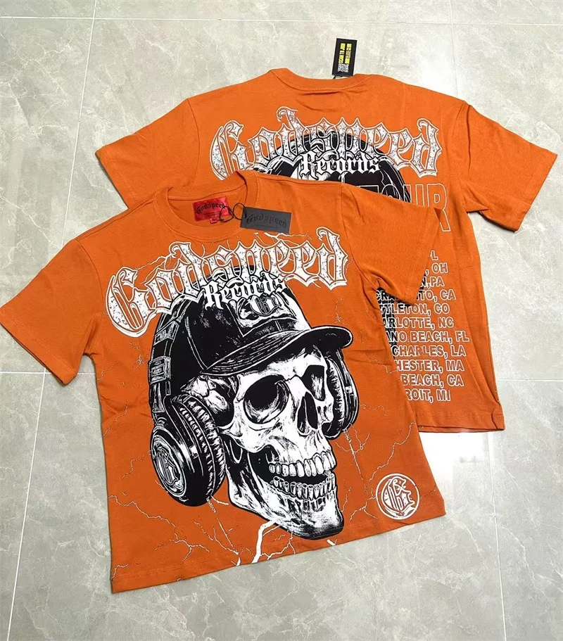 

Oversized God Speed Skull Print T-Shirts Men Women 1:1 Best Quality Hip Hop Pure Cotton GT Shirts
