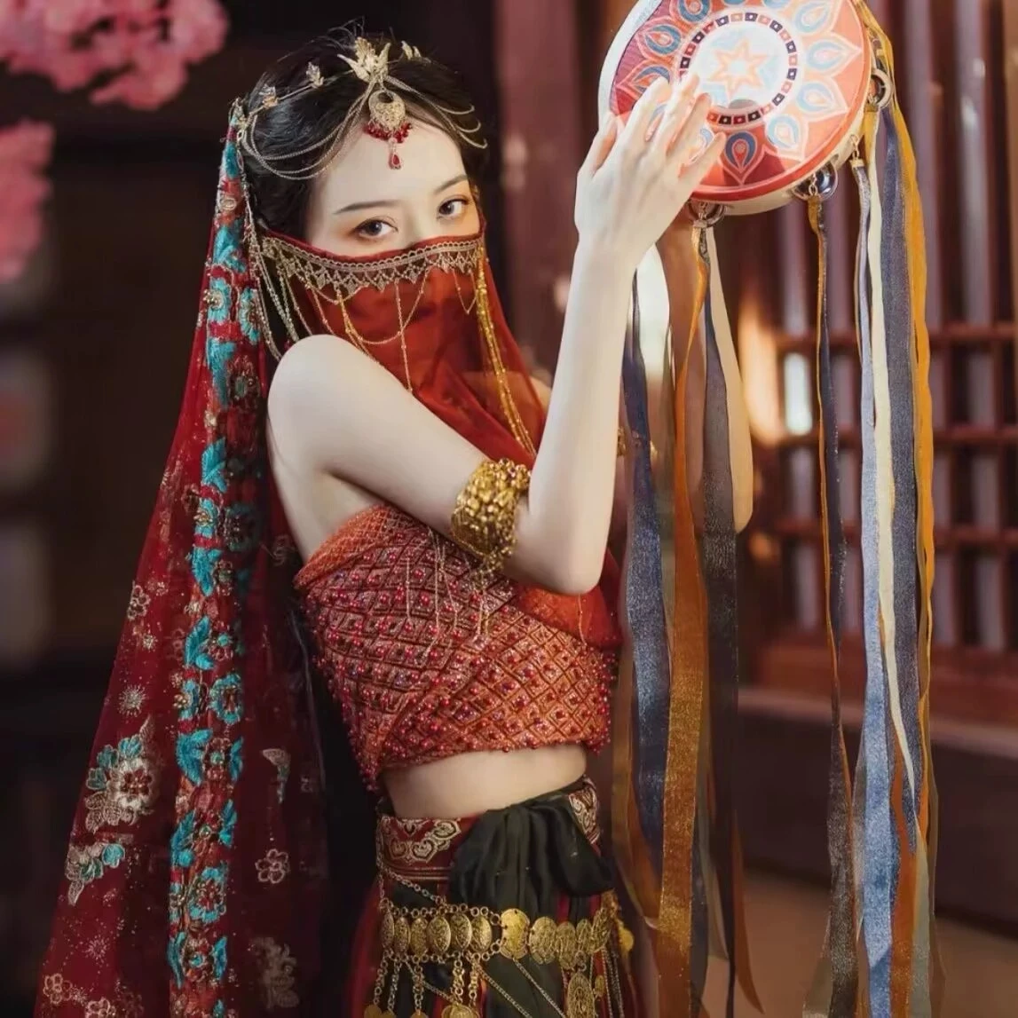 Ethereal Face Veil with Tassels Chinese Hanfu Hair Accessories Ethnic Style Face Curtain Retro Lady Masquerade Prom Jewelry Mask