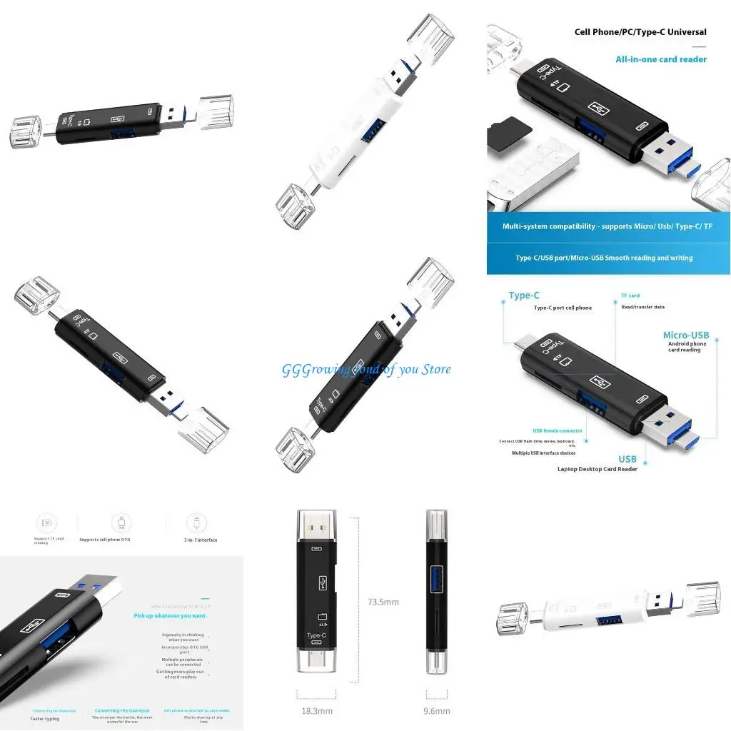 

H9EB 5 in 1 USB3.0 USB C Card Reader USB3.0 TF Memory Card Reader Adapter Transfer Connector For Mobile Phone Latop