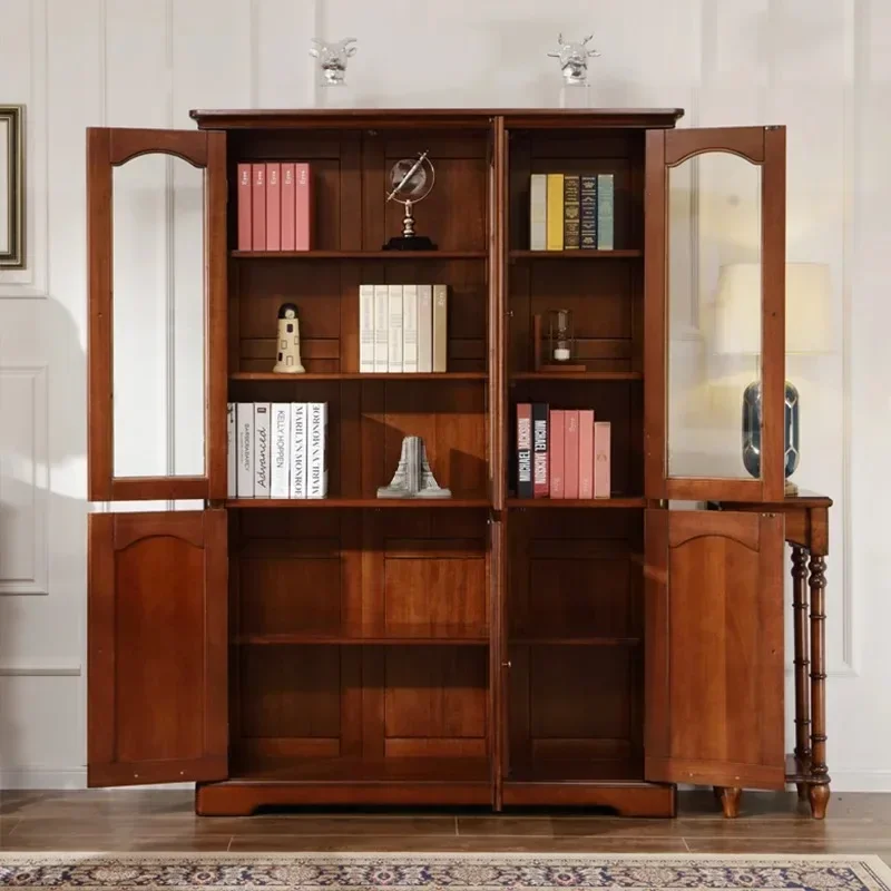 For Mahogany Core Wood American Bookcase Pure Solid Wood Study With Door Locker Glass Door Display Cabinet AI567