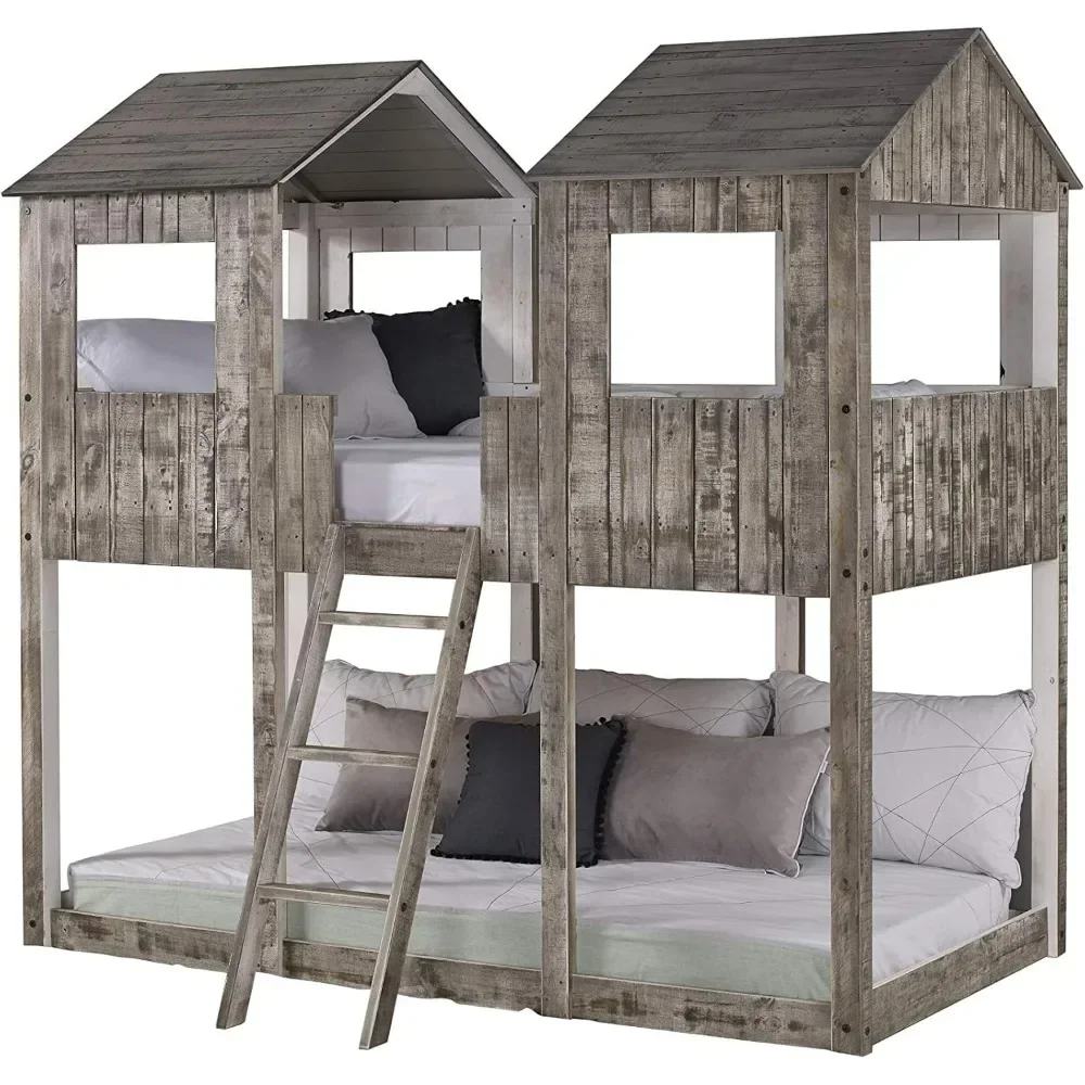 

Twin Tower Bunk Bed BUNKBED, TWIN/TWIN, Rustic Dirty White, Removable Ladder, Easy To Assemble, Sturdiness, Loft Beds Kids