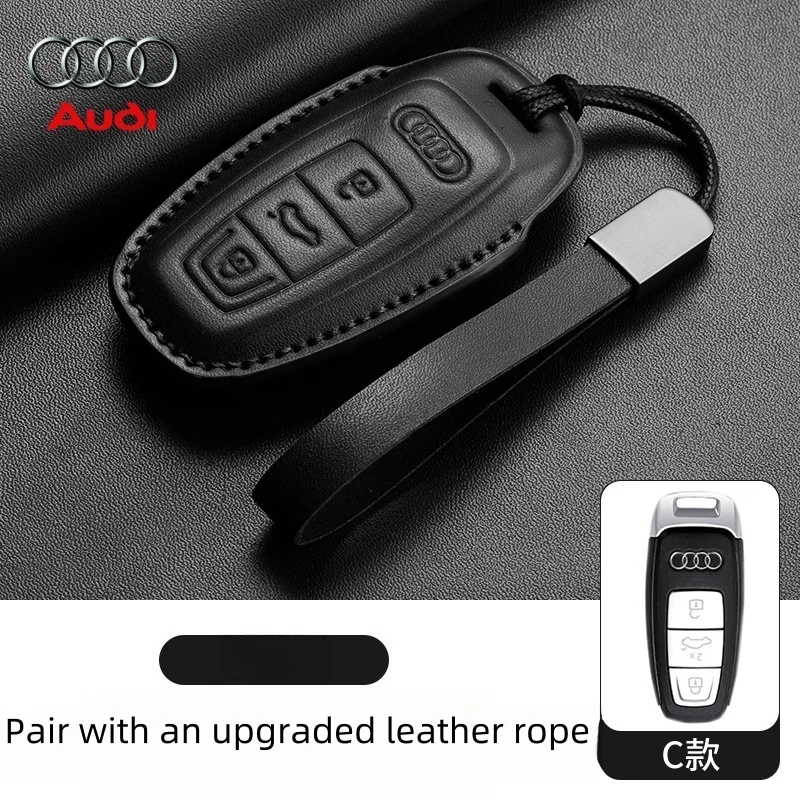 

Auto Key Shell Fob for Audi A1A3A4A4L A5Q5Q7 Tt Tts 8S B9 2016 2017 2018 Leather Car Remote Key Case Cover Keychain Accessories