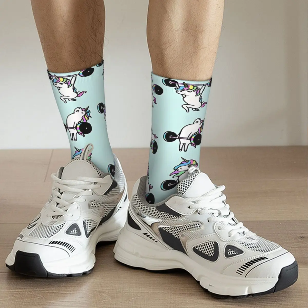 Happy Funny LIFTING Unicorn Men\'s Socks Retro Harajuku Gym Street Style Novelty Casual Crew Crazy Sock Gift Printed