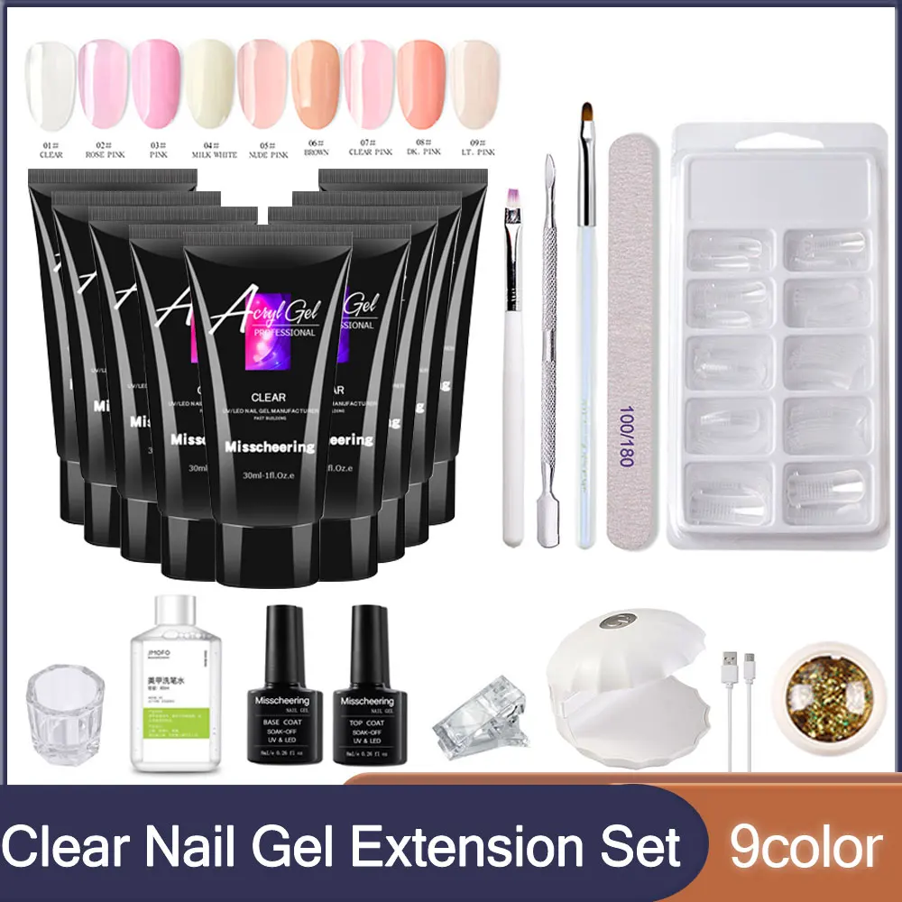 

9Color 30ML Gel Extension Set Crystal Clear Nail Extention Gel Kit Multifunction Acryl Building Gel Set For Nail Extension