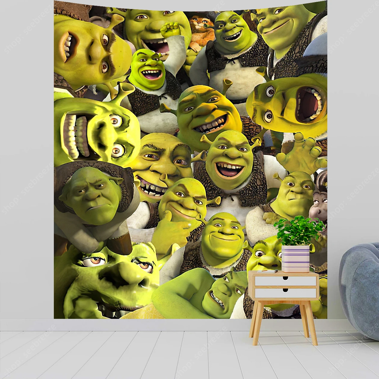Shrek Tapestry Funny Meme Tapestry Wall Hanging Wall Decor Poster Green Flag for College Dorm Room Bedroom Art Decor