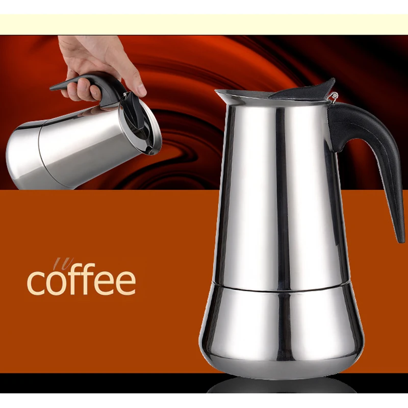 Stainless Steel Induction Stovetop Espresso Maker , Italian Style Coffee with Moka Pot in Modern Chrome-A70Z