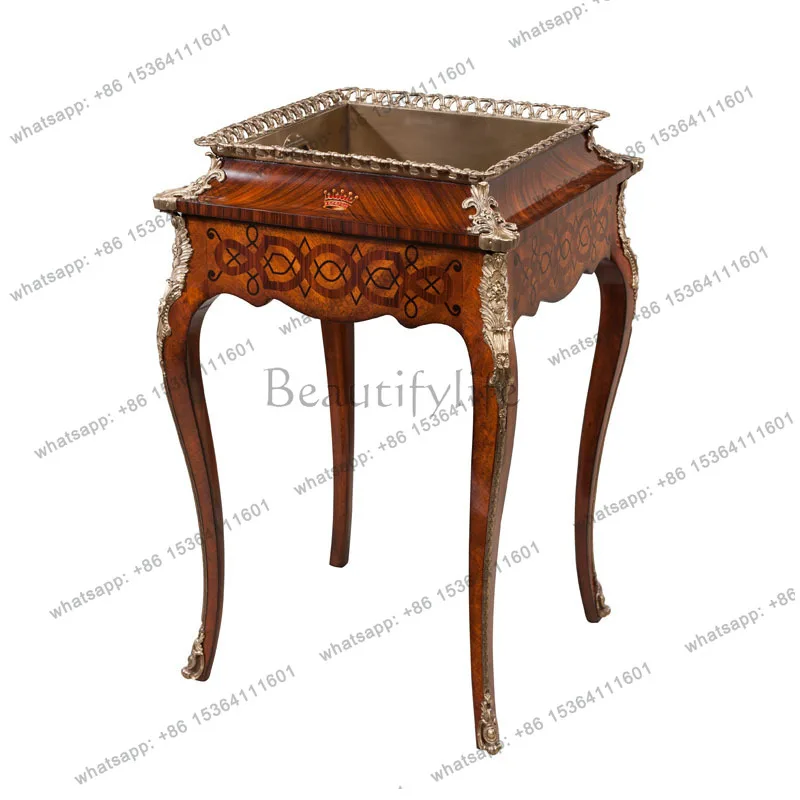 

British neoclassical royal court solid wood carving flower hand-painted edge flower