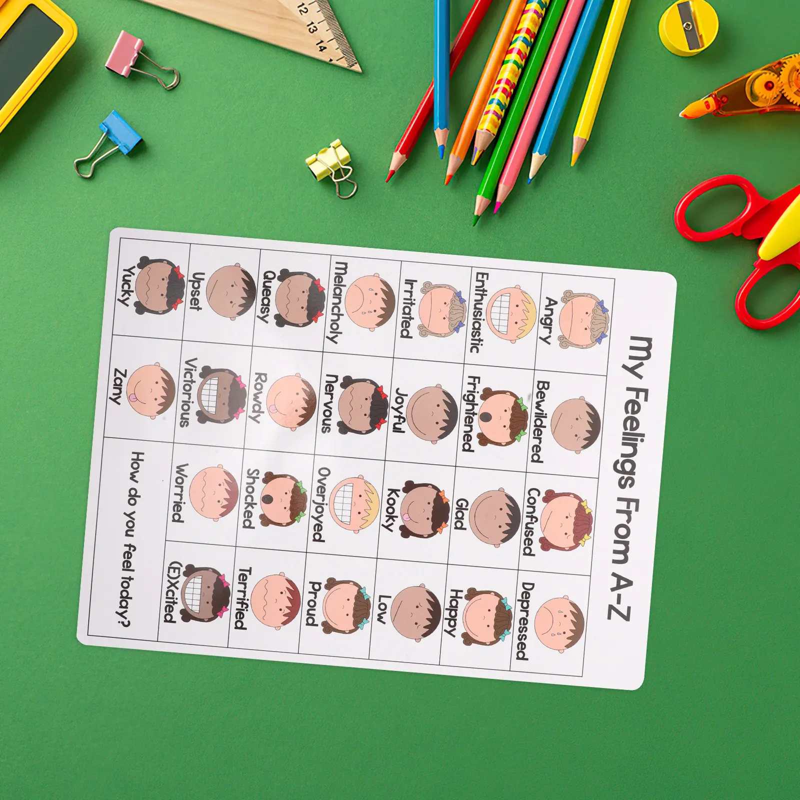 

Набор из 10 плакатов: Эмоциональная словарная карта A-Z для детей, иллюстрированный постер для изучения эмоций, для классов с аутизмом