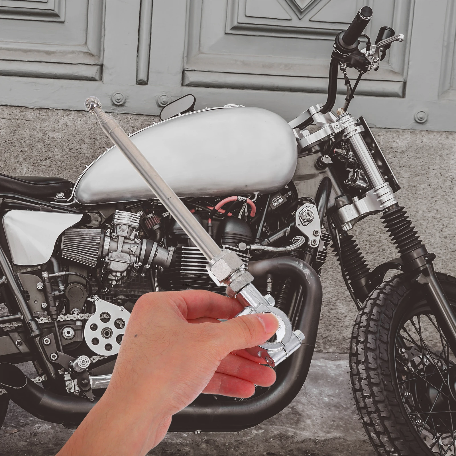 

1pc Motorcycle Flagpole Telescopic Bike Mount Stainless Steel 22mm Compatible Easy Install Flags Banner Stand Metal Pole