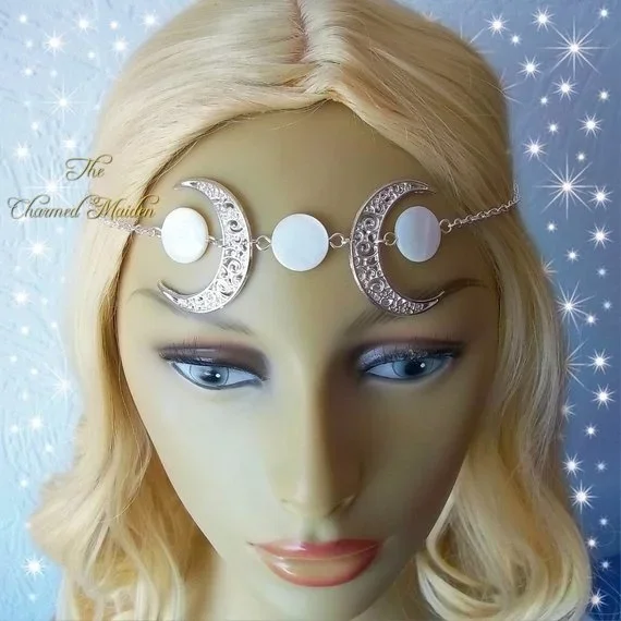 Pagan Headpiece Wicca Moon Circlet Moon Goddess Diadem Head Chain Celtic Moon Headdress