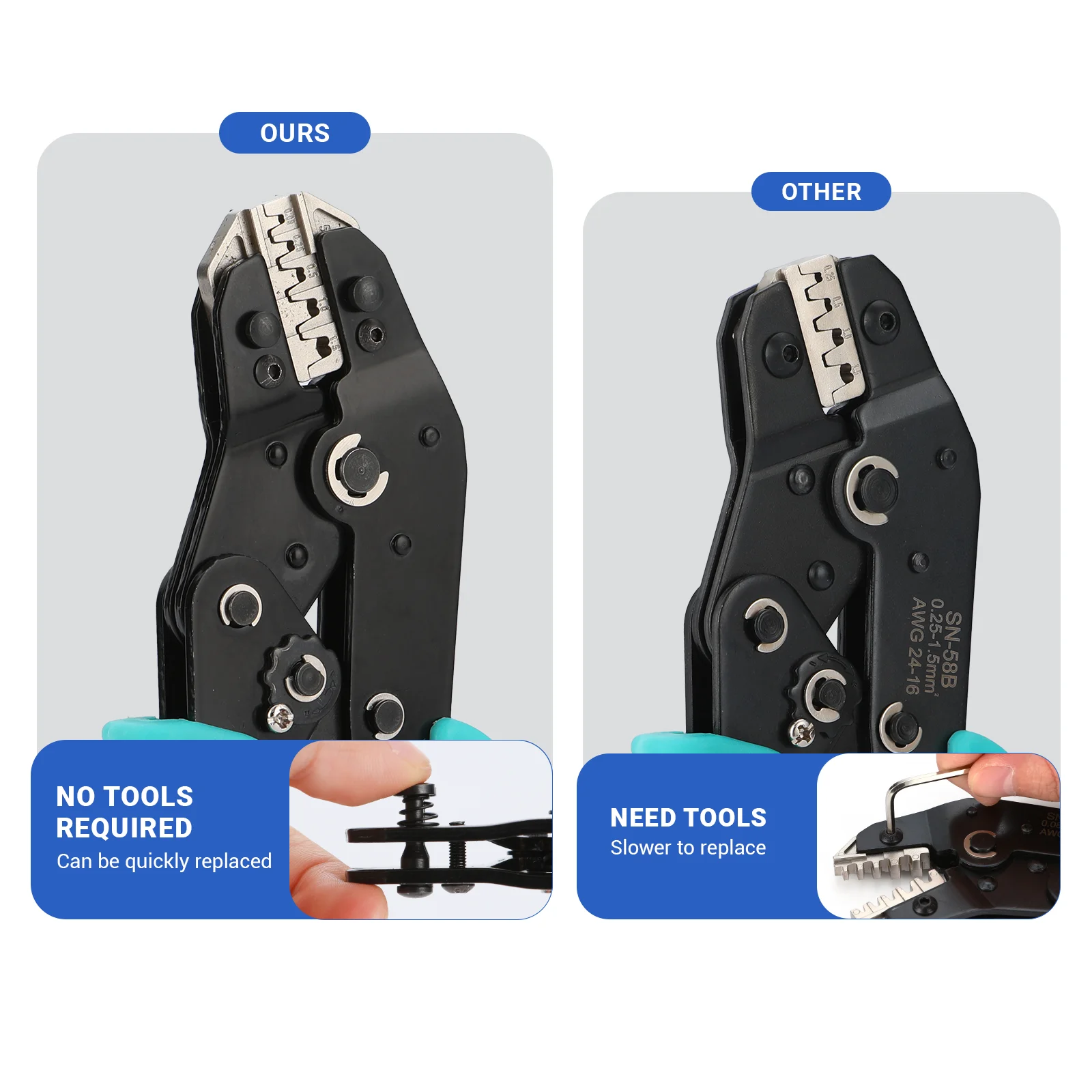 Crimping Tool Set Electrician Tools Quick Change Jaws For Crimp Terminals Dupont JST Non Insulated Open Barrel Ferrule Solar MC4