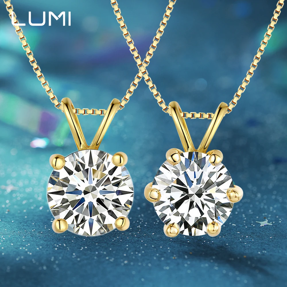 

LUMI 6.5mm 1CT Moissanite 925 Sterling Silver Necklace for Woman - Female Diamond Chains Pendant Party Bridal Fine Jewelry
