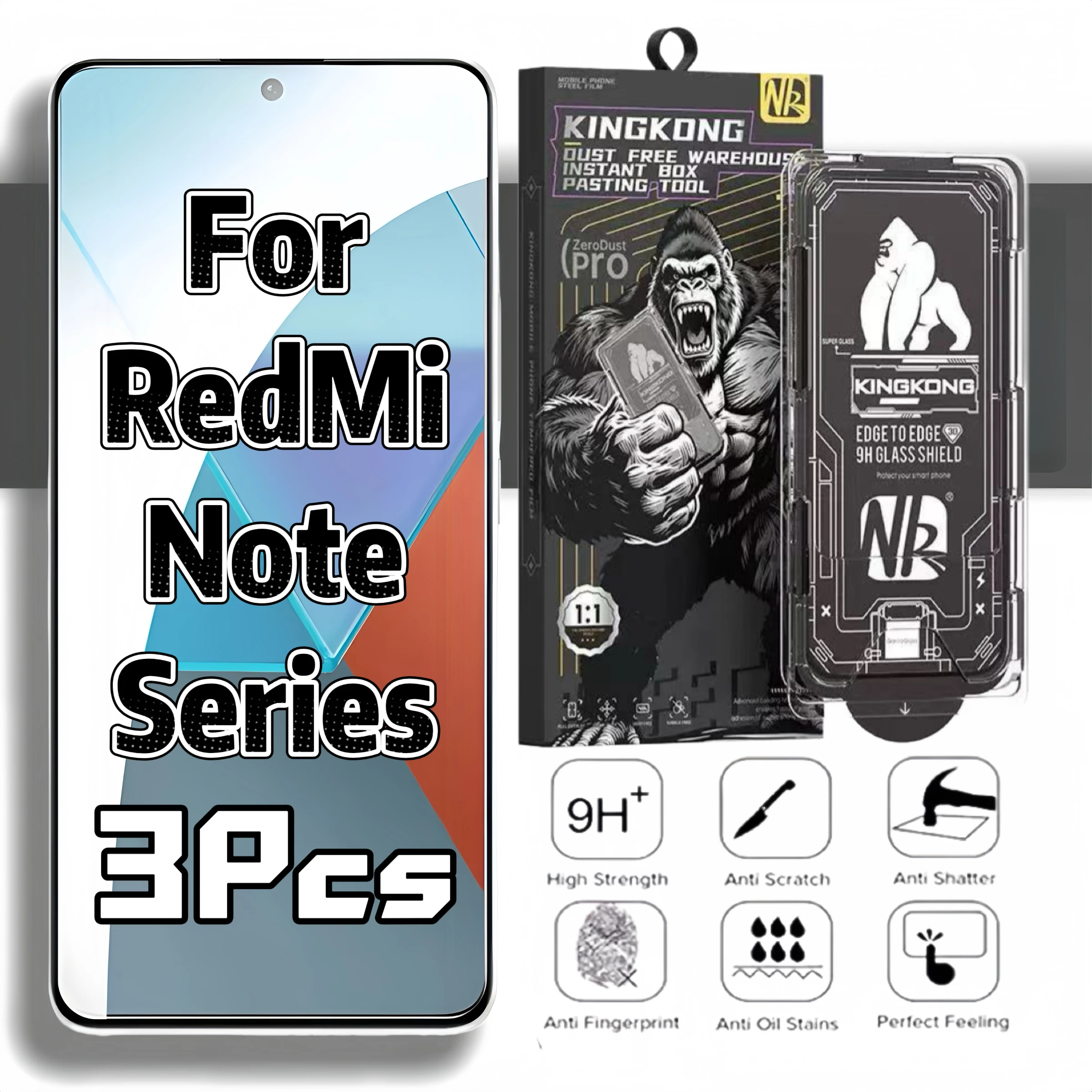 

9H HD screen protector for Redmi Note 12 Pro/13 Pro/Note 14, bubble & dust free, 3-pack