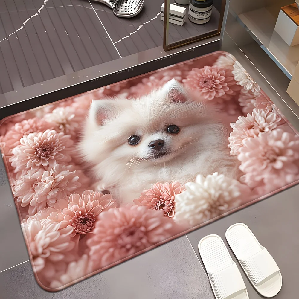 Cute Puppy Floral Dog Print Doormat Welcome Mat for Home Entryway Decor Rug Pet Lover Gift Entrance Hallway Floor Mat