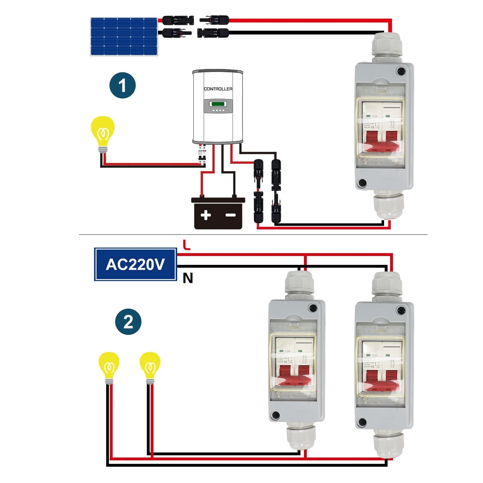 MCB Circuit Breaker MCB 2P  500V 32A Disconnect  with IP65 Waterproof Distribution Box