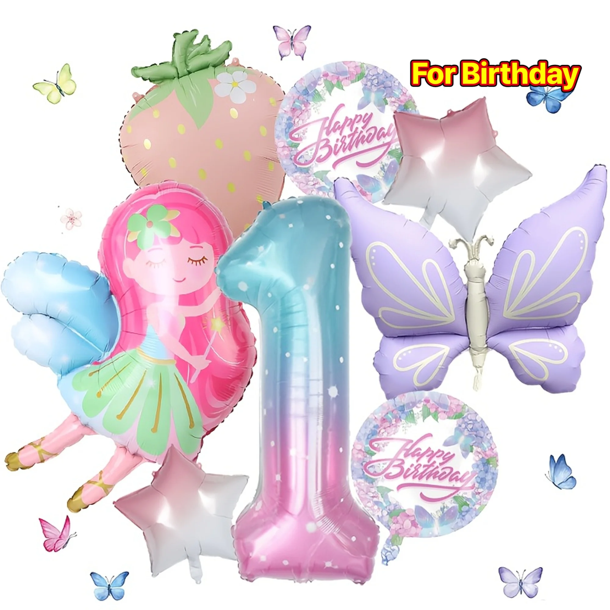 8-teiliges Feen-Zahlen-Folienballons-Set (1-9) für Geburtstag, Prinzessin, Schmetterling, Junggesellinnenabschied, Verlobungsfeier, Hintergrunddekoration