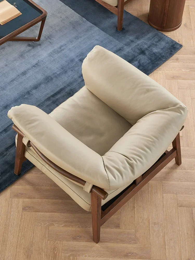 Sofa Living Room Solid Wood Genuine Cattlehide Leather Surface Three Nordic Log Furniture