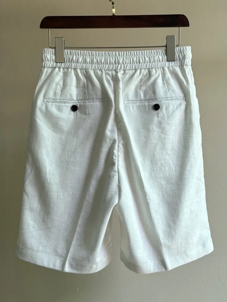 Casual Mens Summer Beach Shorts Breathable Loose Fit Elastic Waist Knee Length Straight Trousers Solid Color High Street Shorts