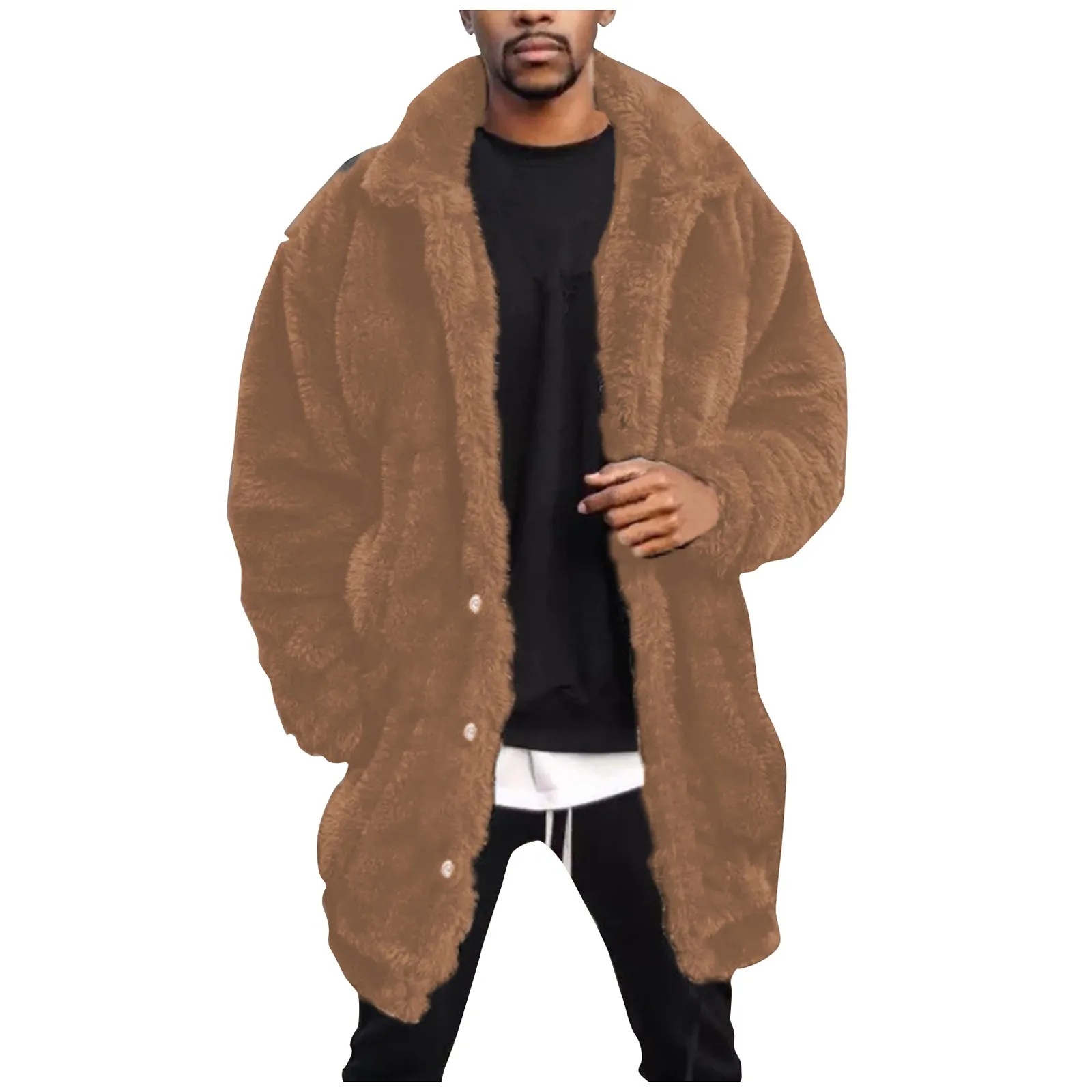 Abrigo de lana de alta calidad para hombre y mujer, abrigo holgado y cálido de piel sintética, prendas de vestir largas de felpa a la moda informal, novedad de invierno