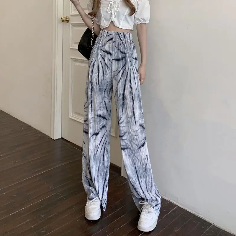 

Ink Painting Cross-dyed Wide-leg Pants Loose Thin Pleated Casual Pants Women's High-waisted Draped Versatile Full Length Pants